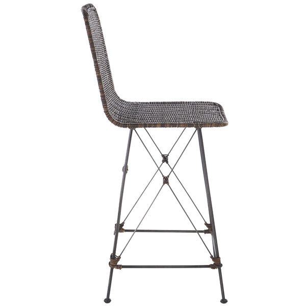 Safavieh Minerva Weaved Counter Stool - Chic Light Natural Rattan With Sleek Metal Legs For Modern Elegance Dark Brown ,Black Metal & Rattan Bst6505b-set2