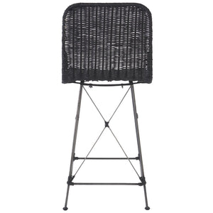 Safavieh MINERVA Weaved Counter Stool - Handcrafted Rattan Seat with Stylish Metal Frame for Modern Spaces Black / Black BST6505C-SET2