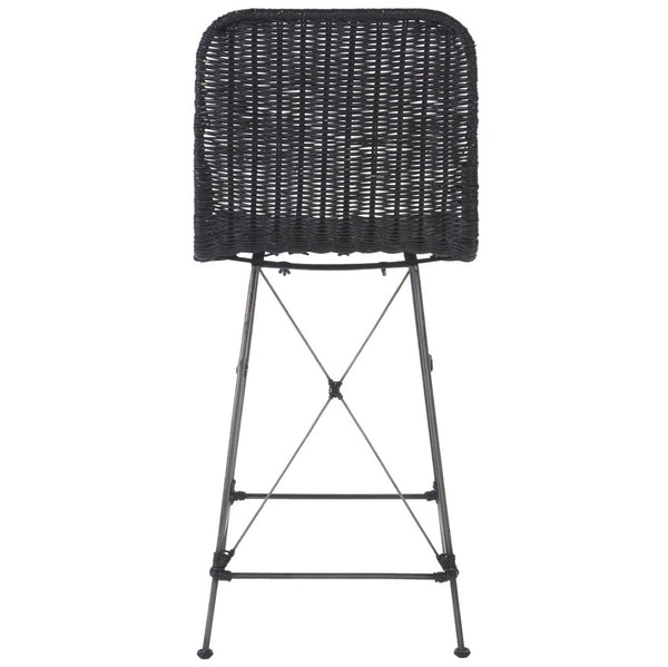 Safavieh MINERVA Weaved Counter Stool - Handcrafted Rattan Seat with Stylish Metal Frame for Modern Spaces Black / Black BST6505C-SET2