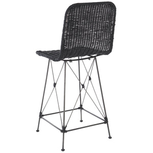 Safavieh MINERVA Weaved Counter Stool - Handcrafted Rattan Seat with Stylish Metal Frame for Modern Spaces Black / Black BST6505C-SET2