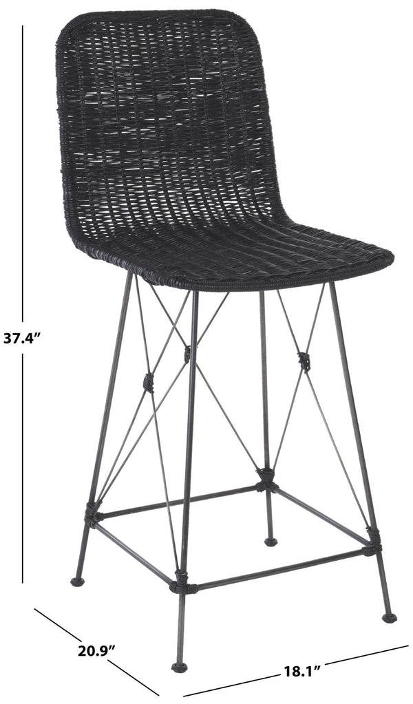 Safavieh MINERVA Weaved Counter Stool - Handcrafted Rattan Seat with Stylish Metal Frame for Modern Spaces Black / Black BST6505C-SET2