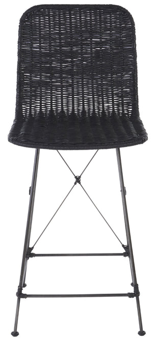 Safavieh MINERVA Weaved Counter Stool - Handcrafted Rattan Seat with Stylish Metal Frame for Modern Spaces Black / Black BST6505C-SET2