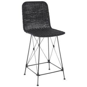 Safavieh MINERVA Weaved Counter Stool - Handcrafted Rattan Seat with Stylish Metal Frame for Modern Spaces Black / Black BST6505C-SET2