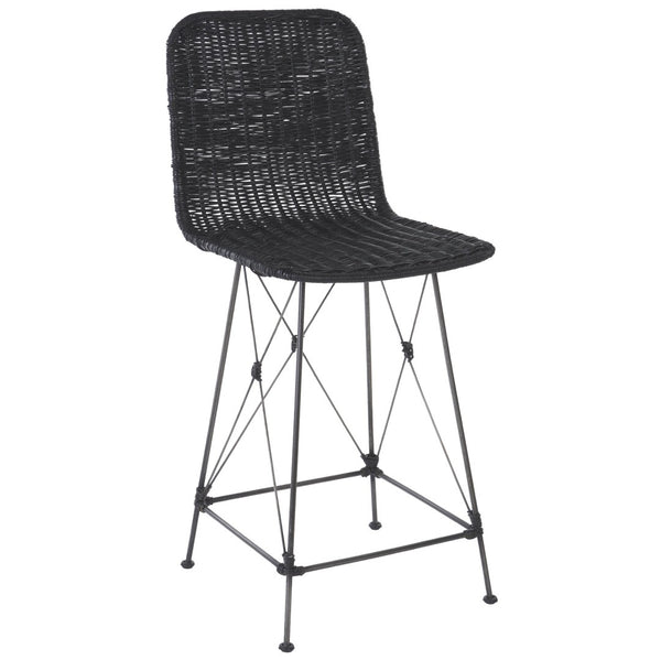 Safavieh MINERVA Weaved Counter Stool - Handcrafted Rattan Seat with Stylish Metal Frame for Modern Spaces Black / Black BST6505C-SET2