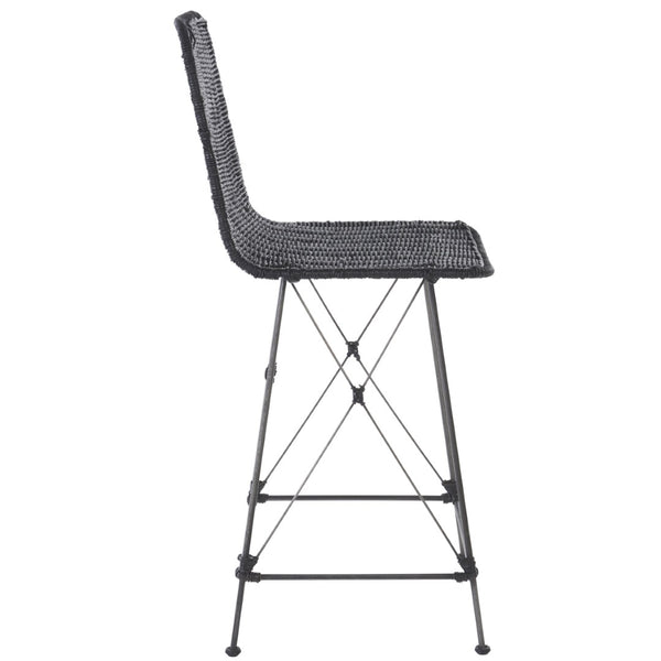 Safavieh MINERVA Weaved Counter Stool - Handcrafted Rattan Seat with Stylish Metal Frame for Modern Spaces Black / Black BST6505C-SET2