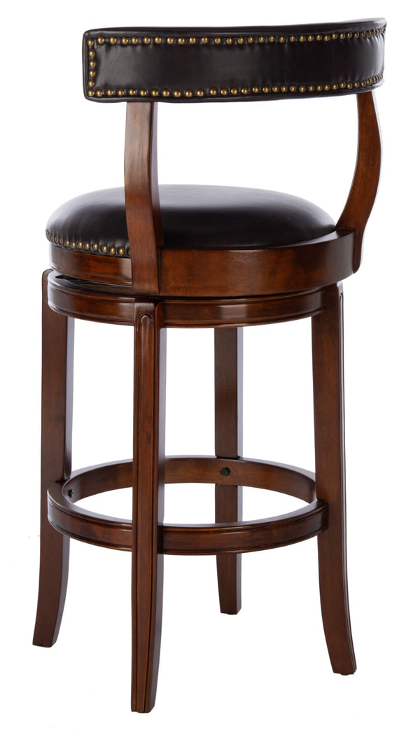 Safavieh Luigi Barstool – Elegant British Pub-Inspired Design With Brown Pu Leather & Walnut Frame For Comfort BST7001A