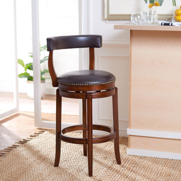 Safavieh Luigi Barstool – Elegant British Pub-Inspired Design With Brown Pu Leather & Walnut Frame For Comfort BST7001A