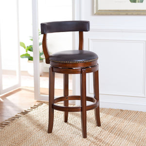 Safavieh Luigi Barstool – Elegant British Pub-Inspired Design With Brown Pu Leather & Walnut Frame For Comfort BST7001A