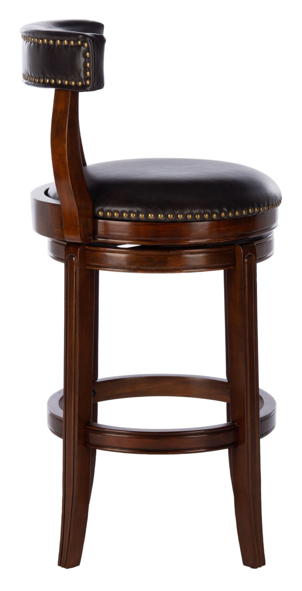 Safavieh Luigi Barstool – Elegant British Pub-Inspired Design With Brown Pu Leather & Walnut Frame For Comfort BST7001A