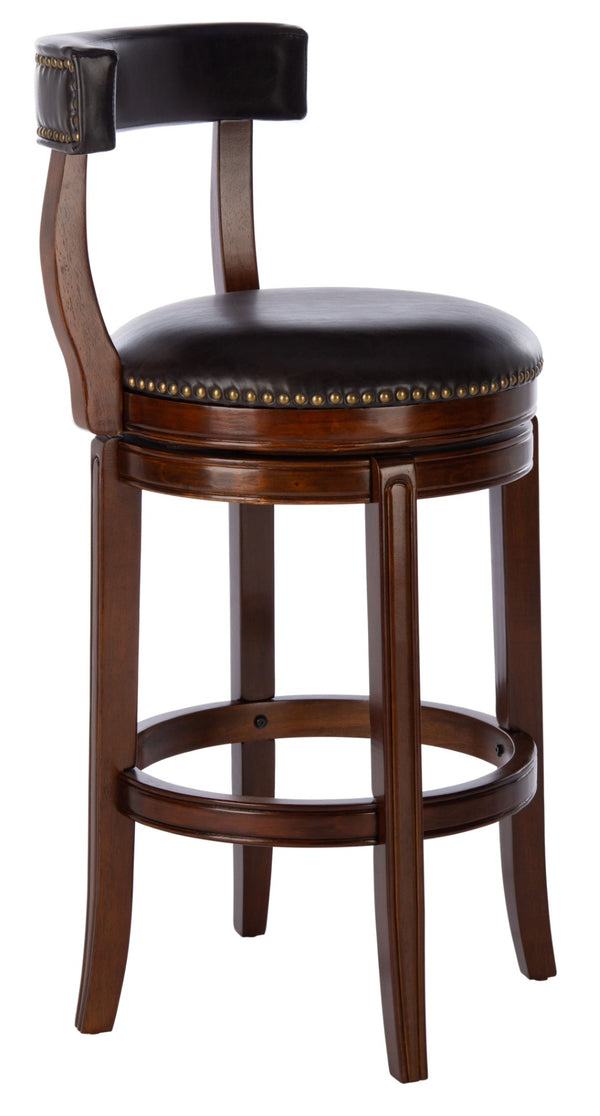 Safavieh Luigi Barstool – Elegant British Pub-Inspired Design With Brown Pu Leather & Walnut Frame For Comfort BST7001A