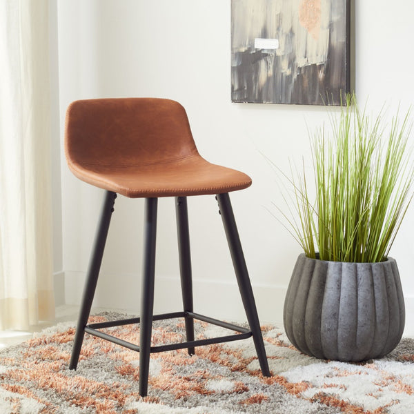 Safavieh Asena Counter Stool - Mid-Century Modern Design With Vegan Leather Seat For Stylish Kitchen Seating Cigar / Black BST7500A