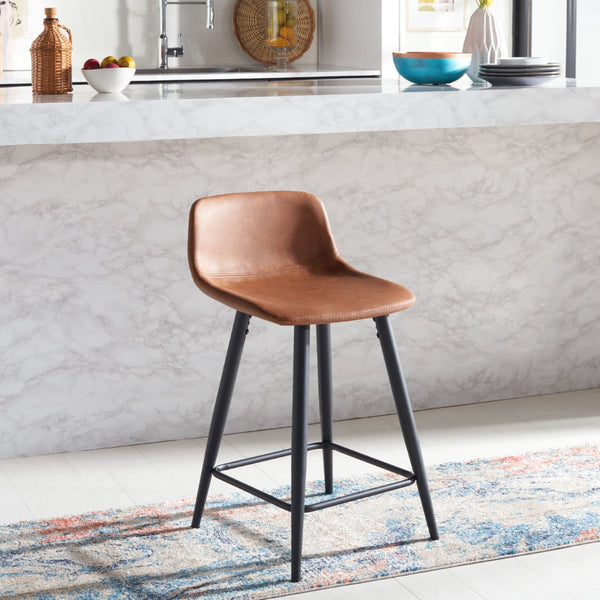 Safavieh Asena Counter Stool - Mid-Century Modern Design With Vegan Leather Seat For Stylish Kitchen Seating Cigar / Black BST7500A