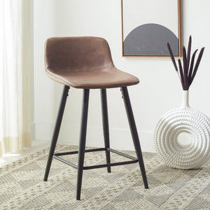 Safavieh Asena Counter Stool - Mid-Century Modern Design With Vegan Leather Seat For Stylish Kitchen Seating Saddle / Black BST7500B