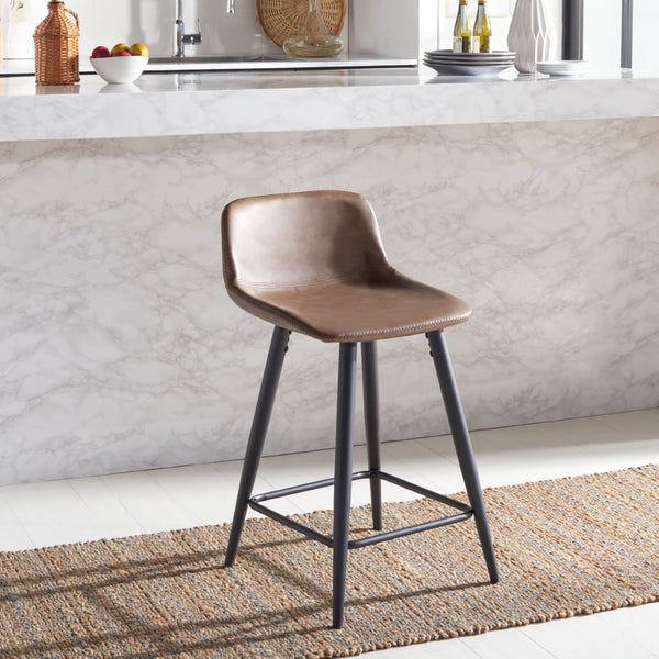 Safavieh Asena Counter Stool - Mid-Century Modern Design With Vegan Leather Seat For Stylish Kitchen Seating Saddle / Black BST7500B