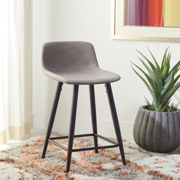Safavieh Asena Counter Stool - Mid-Century Modern Design With Vegan Leather Seat For Stylish Kitchen Seating Grey / Black BST7500C