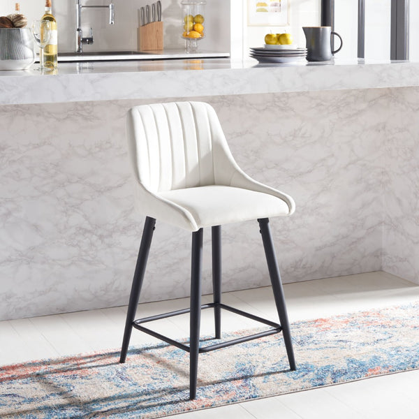 Safavieh Helga Counter Stool - Mid-Century Modern Velvet Elegance With Sculptural Design For Stylish Seating Ivory / Black BST7501A