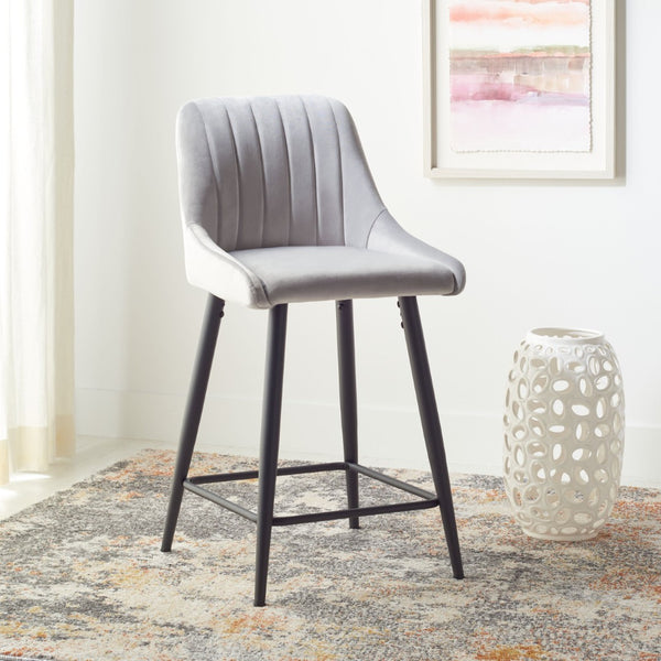 Safavieh Helga Counter Stool - Mid-Century Modern Velvet Elegance With Sculptural Design For Stylish Seating Light Grey / Black BST7501B
