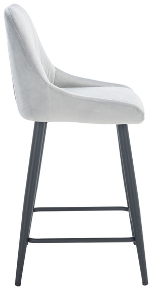 Safavieh Helga Counter Stool - Mid-Century Modern Velvet Elegance With Sculptural Design For Stylish Seating Light Grey / Black BST7501B