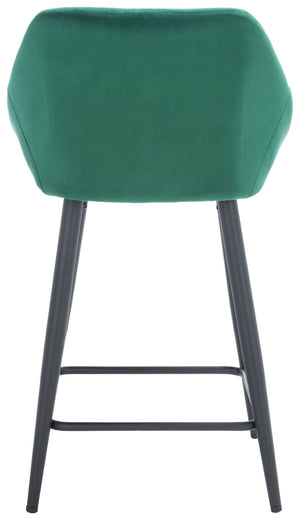 Safavieh Zorica Counter Stool - Plush Emerald Velvet With Stiletto Black Legs For Retro Glamour & Comfort BST7502C
