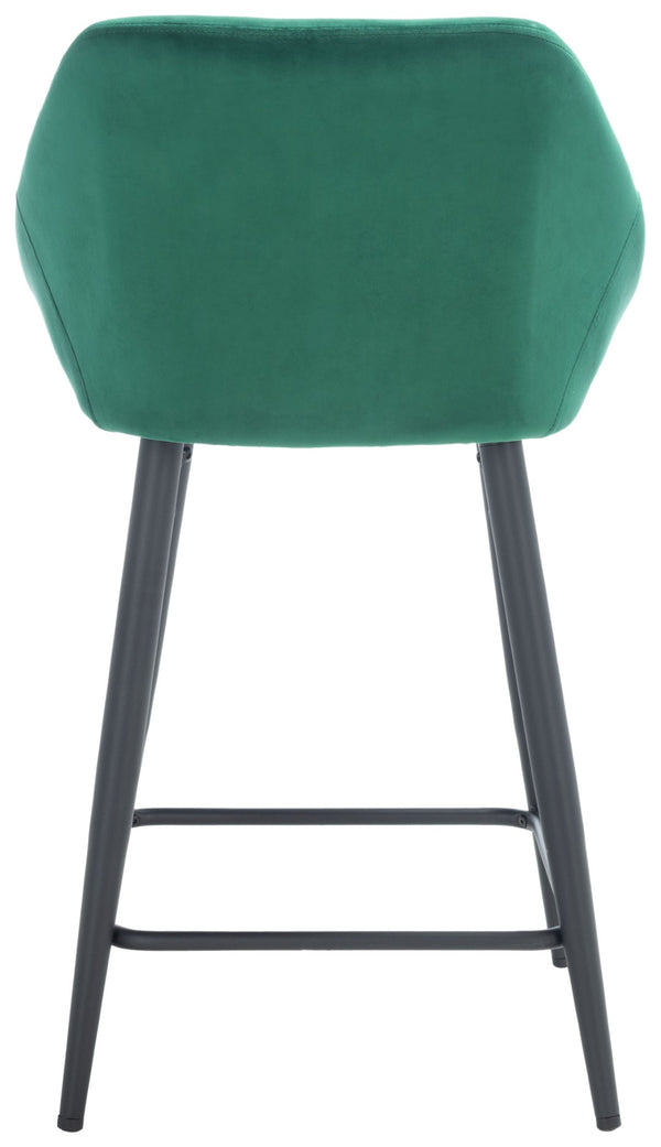 Safavieh Zorica Counter Stool - Plush Emerald Velvet With Stiletto Black Legs For Retro Glamour & Comfort BST7502C