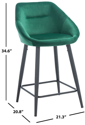 Safavieh Zorica Counter Stool - Plush Emerald Velvet With Stiletto Black Legs For Retro Glamour & Comfort BST7502C
