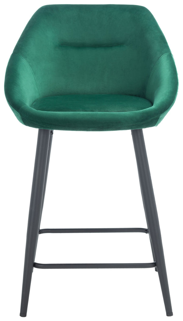 Safavieh Zorica Counter Stool - Plush Emerald Velvet With Stiletto Black Legs For Retro Glamour & Comfort BST7502C
