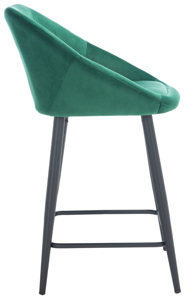 Safavieh Zorica Counter Stool - Plush Emerald Velvet With Stiletto Black Legs For Retro Glamour & Comfort BST7502C