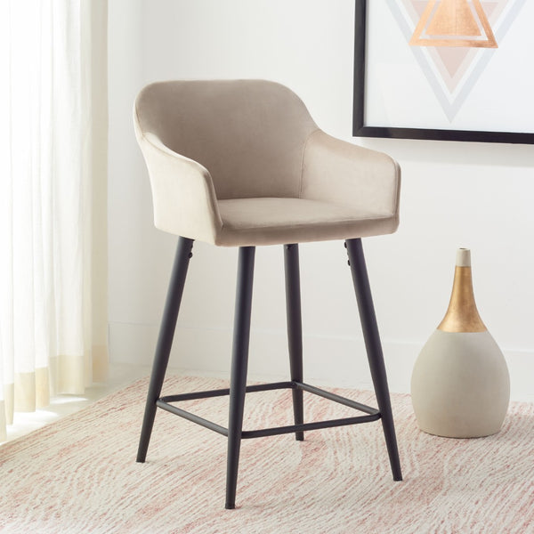 Safavieh Cataleya Counter Stool - Plush Velvet Elegance With Angled Legs For Stylish Kitchen Seating Taupe / Black BST7503A