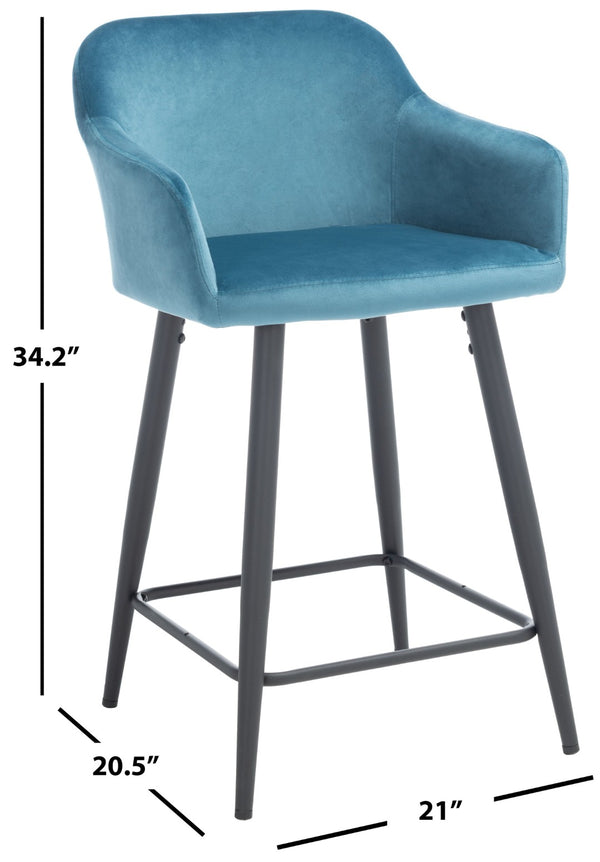 Safavieh Cataleya Counter Stool - Plush Velvet Elegance With Angled Legs For Stylish Kitchen Seating Denim Blue / Black BST7503B
