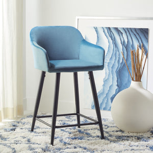 Safavieh Cataleya Counter Stool - Plush Velvet Elegance With Angled Legs For Stylish Kitchen Seating Denim Blue / Black BST7503B