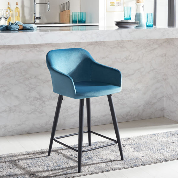 Safavieh Cataleya Counter Stool - Plush Velvet Elegance With Angled Legs For Stylish Kitchen Seating Denim Blue / Black BST7503B