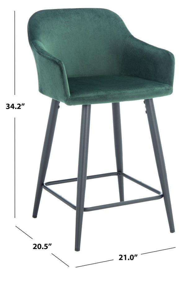 Safavieh Cataleya Counter Stool - Plush Velvet Elegance With Angled Legs For Stylish Kitchen Seating Malachite Green / Black BST7503C