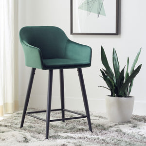 Safavieh Cataleya Counter Stool - Plush Velvet Elegance With Angled Legs For Stylish Kitchen Seating Malachite Green / Black BST7503C