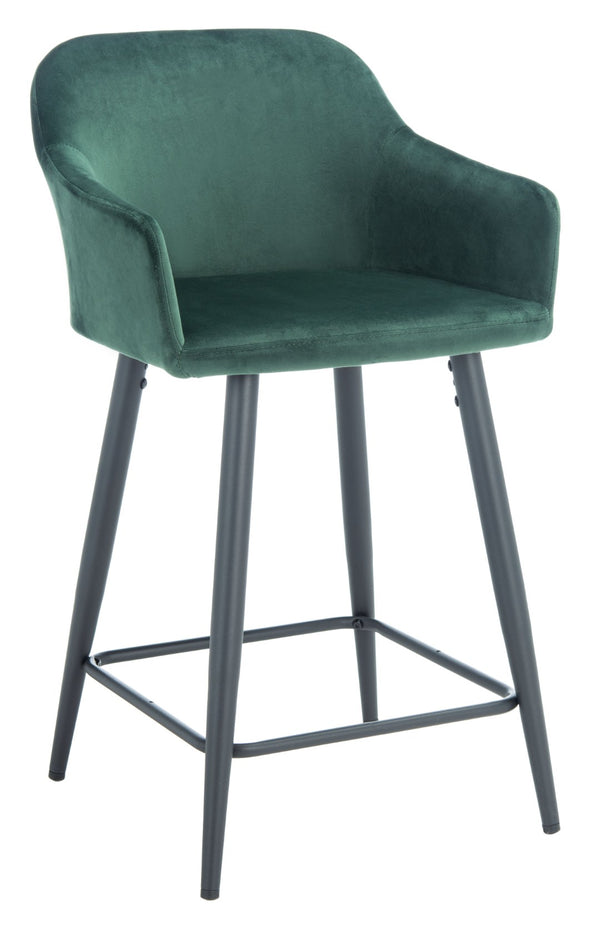 Safavieh Cataleya Counter Stool - Plush Velvet Elegance With Angled Legs For Stylish Kitchen Seating Malachite Green / Black BST7503C