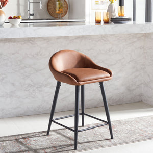 Safavieh Anson Counter Stool - Modern Minimalist Design With Luxurious Vegan Leather And Durable Supportive Frame Cigar / Black BST7504A