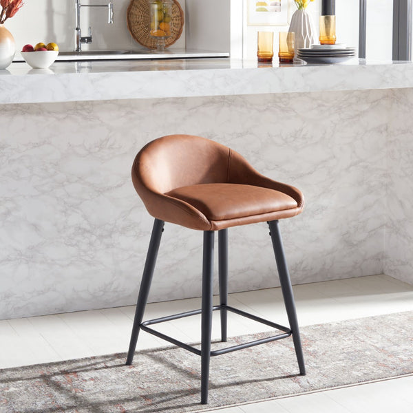 Safavieh Anson Counter Stool - Modern Minimalist Design With Luxurious Vegan Leather And Durable Supportive Frame Cigar / Black BST7504A