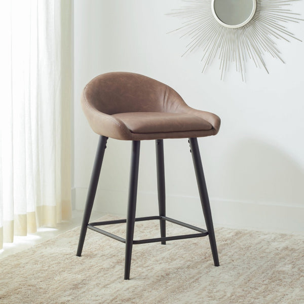Safavieh Anson Counter Stool - Modern Minimalist Design With Luxurious Vegan Leather And Durable Supportive Frame Saddle / Black BST7504B