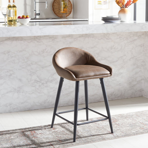 Safavieh Anson Counter Stool - Modern Minimalist Design With Luxurious Vegan Leather And Durable Supportive Frame Saddle / Black BST7504B
