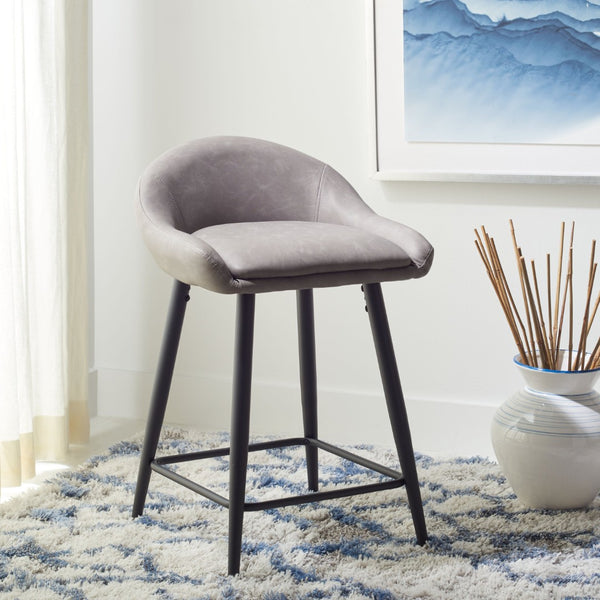 Safavieh Anson Counter Stool - Modern Minimalist Design With Luxurious Vegan Leather And Durable Supportive Frame Grey / Black BST7504C