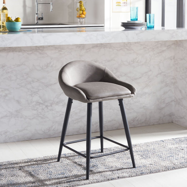 Safavieh Anson Counter Stool - Modern Minimalist Design With Luxurious Vegan Leather And Durable Supportive Frame Grey / Black BST7504C