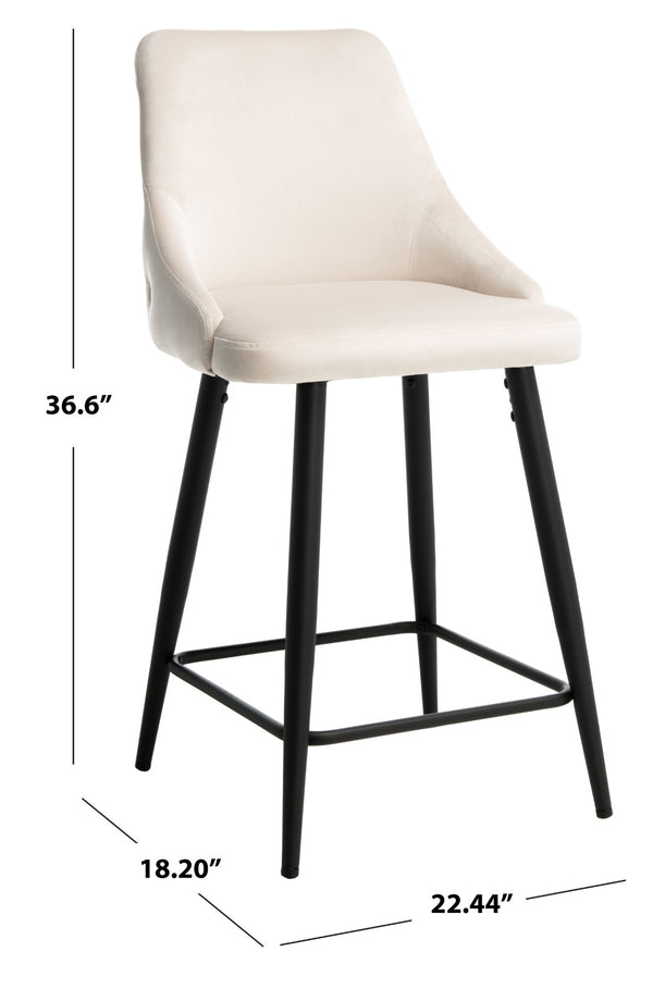 Safavieh Kelsey Counter Stool - Modern Glam Velvet Upholstered Seat With Open-Leg Design For Stylish Comfort Beige / Black BST7505A