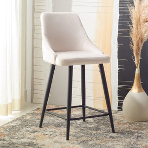 Safavieh Kelsey Counter Stool - Modern Glam Velvet Upholstered Seat With Open-Leg Design For Stylish Comfort Beige / Black BST7505A