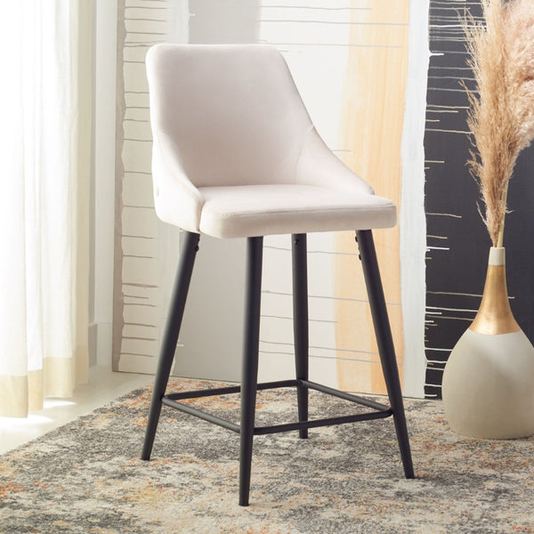 Safavieh Kelsey Counter Stool - Modern Glam Velvet Upholstered Seat With Open-Leg Design For Stylish Comfort Beige / Black BST7505A