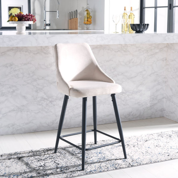 Safavieh Kelsey Counter Stool - Modern Glam Velvet Upholstered Seat With Open-Leg Design For Stylish Comfort Beige / Black BST7505A