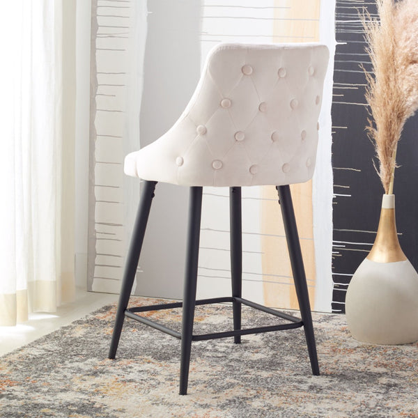 Safavieh Kelsey Counter Stool - Modern Glam Velvet Upholstered Seat With Open-Leg Design For Stylish Comfort Beige / Black BST7505A