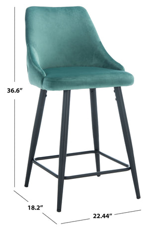 Safavieh Kelsey Counter Stool - Modern Glam Velvet Upholstered Seat With Open-Leg Design For Stylish Comfort Seafoam / Black BST7505B