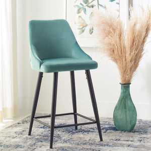 Safavieh Kelsey Counter Stool - Modern Glam Velvet Upholstered Seat With Open-Leg Design For Stylish Comfort Seafoam / Black BST7505B
