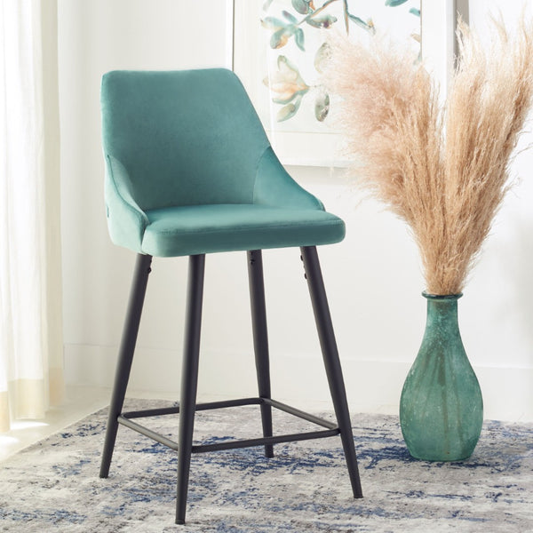 Safavieh Kelsey Counter Stool - Modern Glam Velvet Upholstered Seat With Open-Leg Design For Stylish Comfort Seafoam / Black BST7505B