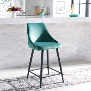Safavieh Kelsey Counter Stool - Modern Glam Velvet Upholstered Seat With Open-Leg Design For Stylish Comfort Seafoam / Black BST7505B