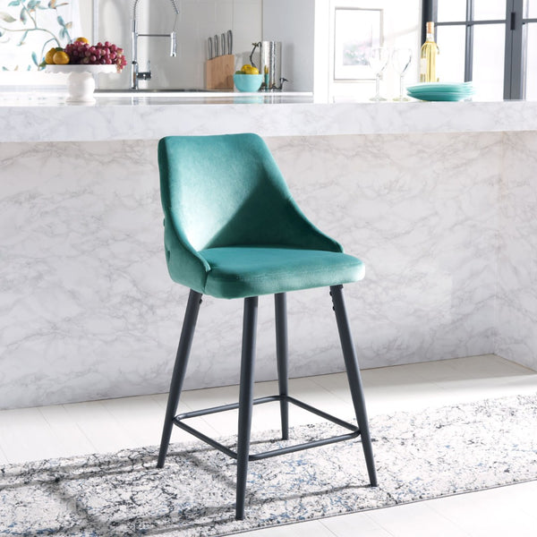 Safavieh Kelsey Counter Stool - Modern Glam Velvet Upholstered Seat With Open-Leg Design For Stylish Comfort Seafoam / Black BST7505B